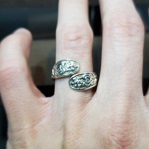 Size 7.25 925 Sterling Silver Floral Heart Design Rustic Open Style Ring